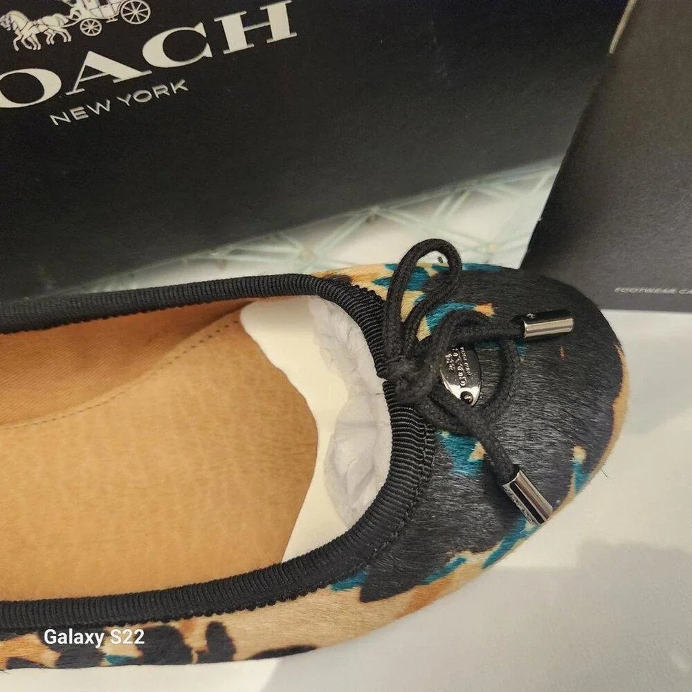 Coach Lara Scattered Leaf Calf Hair Ballet Flats Walnut Multi 5.5M 34A01142-WMT